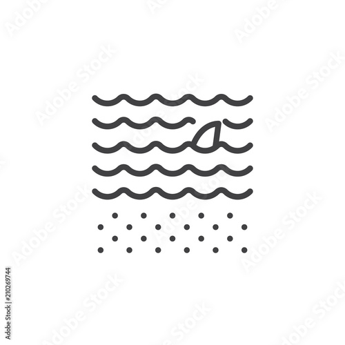 Shark fin above water outline icon. linear style sign for mobile concept and web design. Swimming shark simple line vector icon. Symbol, logo illustration. Pixel perfect vector graphics