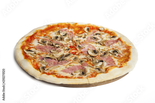 fresh italian classic original pepperoni pizza isolated on white background.