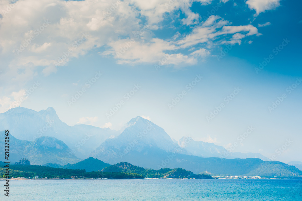 Mediterranean coast and mountains in Kemer, Turkey.