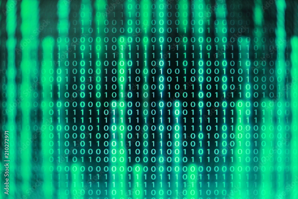 power of big data. binary code information bit on computer monitor screen display. green light text number one and zero. blur defocus blue bokeh light. technology graphic design background concepts power of big data. binary code information bit on computer monitor screen display. green light text number one and zero. blur defocus blue bokeh light. technology graphic design background concepts
