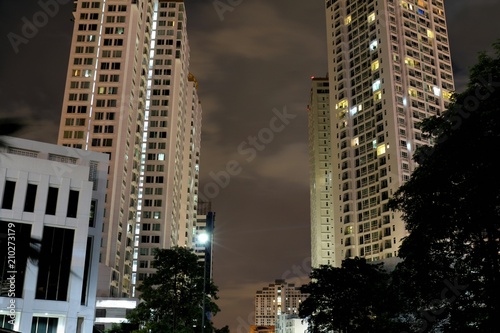 residential buildings twins at night view