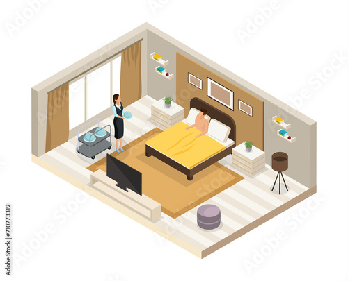 Isometric Breakfast Hotel Service Concept
