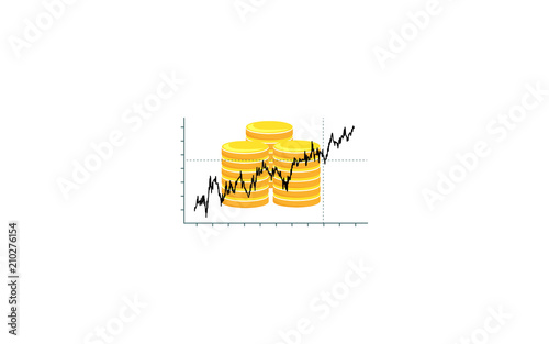 Vector image of a line graph and coins