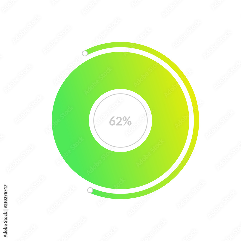 Business pie chart infographic with share of 62 percents for reports and presentations isolated on white background. Colorful graphic element for statistics design in vector illustration. Business pie chart infographic with share of 62 percents for reports and presentations isolated on white background. Colorful graphic element for statistics design in vector illustration.