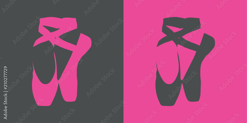 Obraz premium Icono plano zapatillas ballet en espacio negativo en rosa y gris