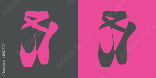 Icono plano zapatillas ballet en espacio negativo en rosa y gris