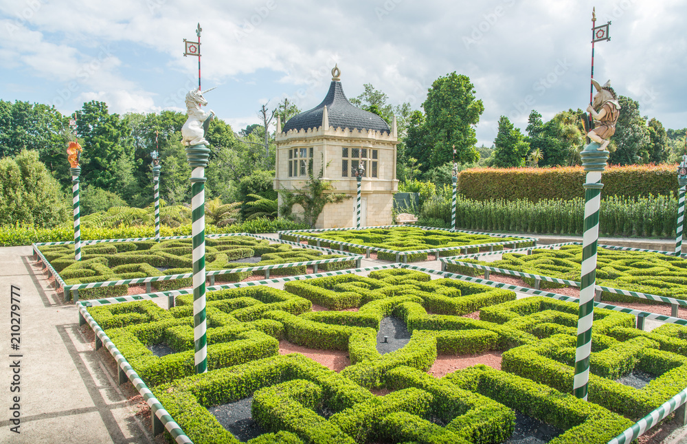 Tudor garden mythical beasts in Hamilton gardens an iconic famous place