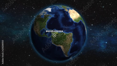 COLOMBIA BUCARAMANGA ZOOM IN FROM SPACE photo