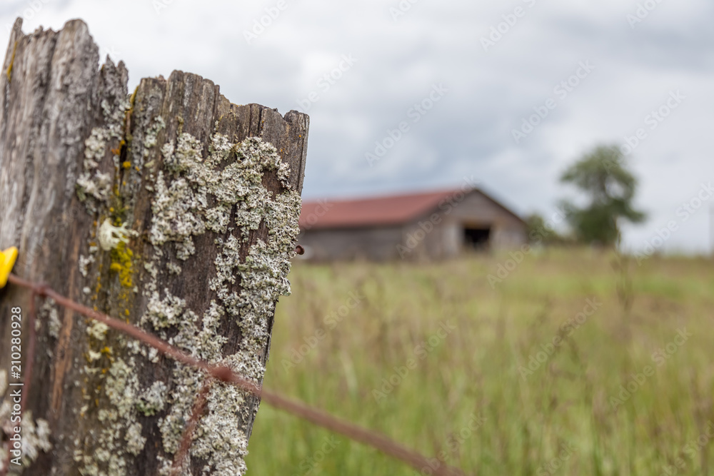 Obraz premium Old barn seen through fence