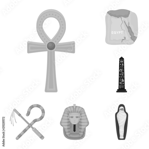 Ancient Egypt monochrome icons in set collection for design. The reign of Pharaoh vector symbol stock web illustration.