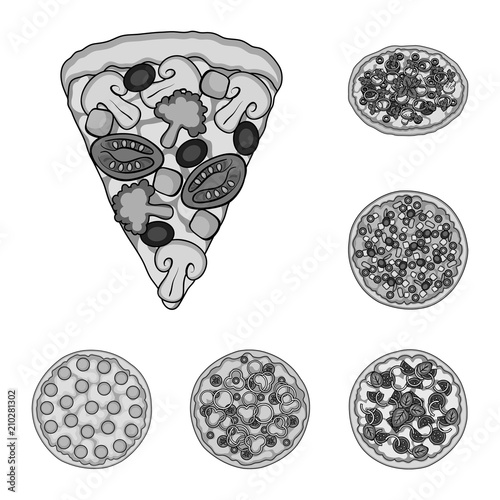 Different pizza monochrome icons in set collection for design.Pizza food vector symbol stock web illustration.