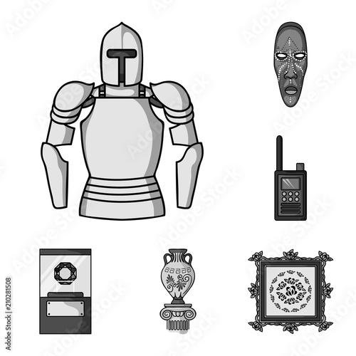 Museum and gallery monochrome icons in set collection for design. Storage and exhibition of showpiece vector symbol stock web illustration.
