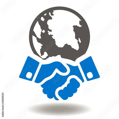 Handshake Earth Globe Business Icon Vector. Global Agreement Illustration. World Deal and Trust Logo Symbol.
