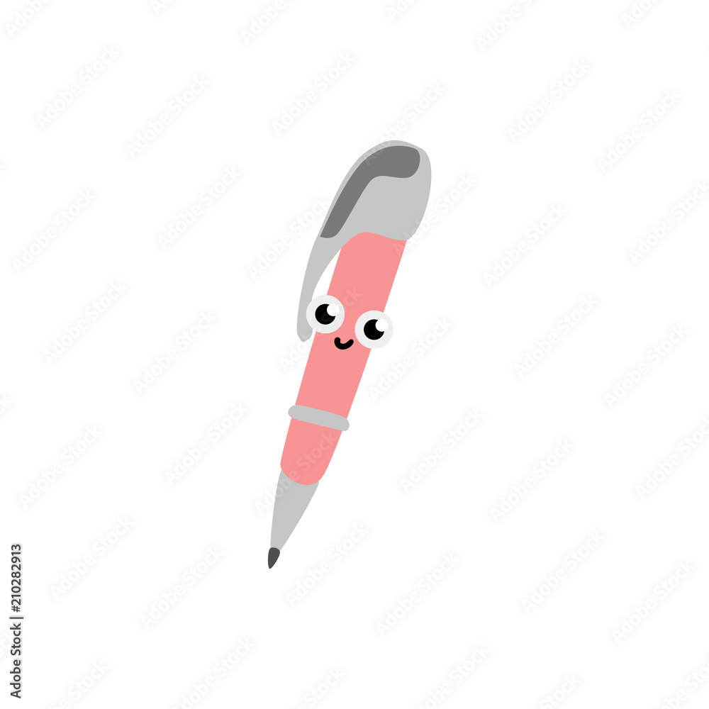 Cute ball pen cartoon character isolated on white background - funny