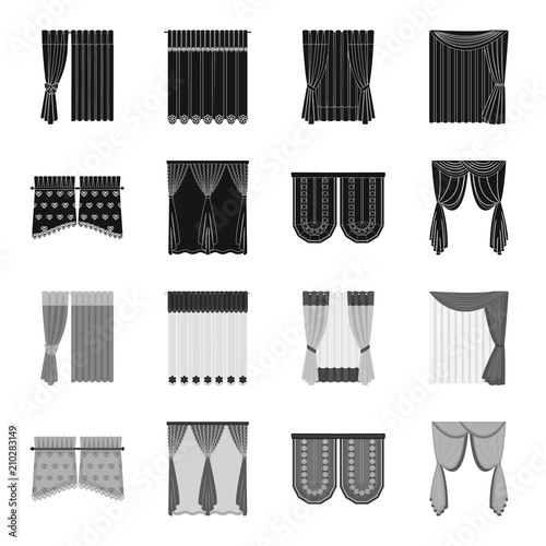 Curtains, stick, cornices, and other web icon in black,monochrome style.Bow, fabric, tulle icons in set collection.