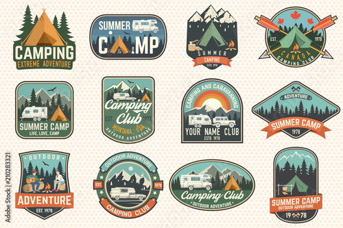 Set of Summer camp badges. Vector. Concept for shirt or logo, print, stamp, patch or tee.
