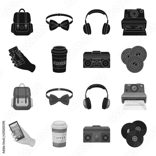 Hipster, fashion, style, subculture .Hipster style set collection icons in black,monochrome style vector symbol stock illustration web.