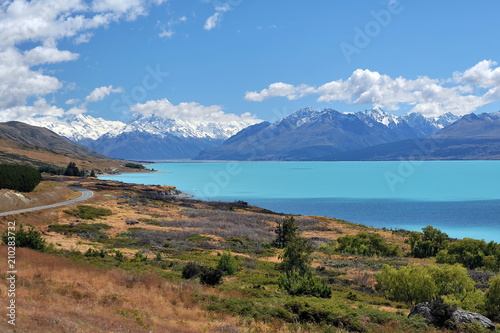 New Zealand. Lake Pukaki with turquoise water