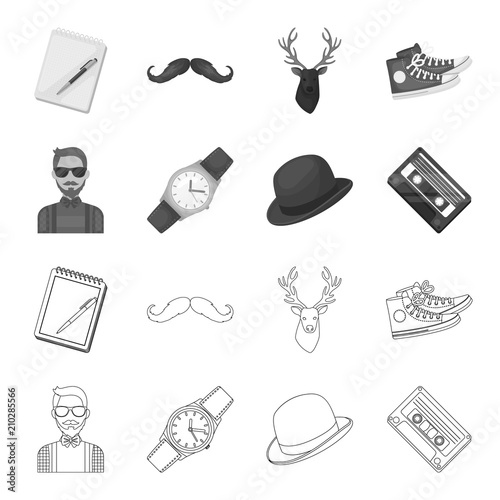 Hipster, fashion, style, subculture .Hipster style set collection icons in outline,monochrome style vector symbol stock illustration web.