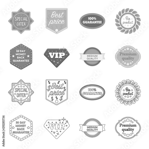 Money back guarantee, vip, medium quality,premium quality.Label,set collection icons in outline,monochrome style vector symbol stock illustration web.