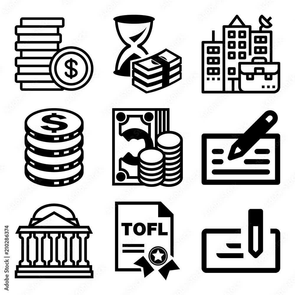 Vector icon set  about bank with 9 icons related to investment, ornate, background, web and profit