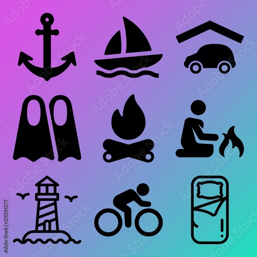 Vector icon set  about adventure with 9 icons related to icon  gear  horizon  summer and diver