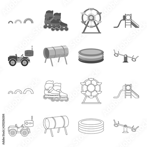 Machine for radio control, tunnel, trampoline, swing. Playground set collection icons in outline,monochrome style vector symbol stock illustration web.