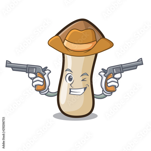 Cowboy pleurotus erynggi mushroom character cartoon