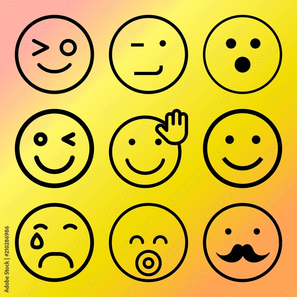 Fototapeta premium Vector icon set about emoticon with 9 icons related to cartoon, internet, success, sad and button