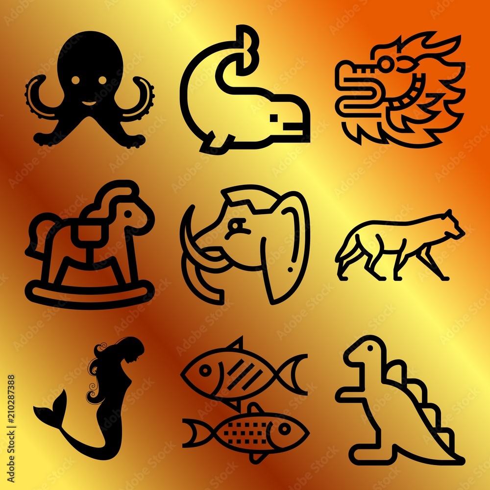 Obraz premium Vector icon set about animals with 9 icons related to dangerous, healthy, fun, small and food