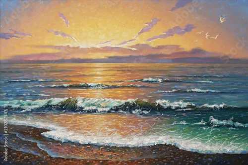 Fototapeta samoprzylepna Grafika Zachód słońca nad morzem. Autor: Nikolay Sivenkov.