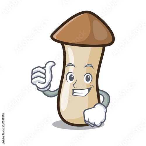 Thumbs up pleurotus erynggi mushroom character cartoon photo