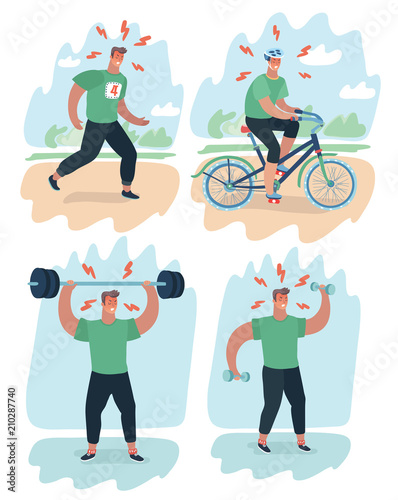 Set of man and woman doing warm-up and exercises