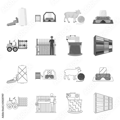 Equipment, machine, forklift and other web icon in outline,monochrome style.Textiles, industry, tissue, icons in set collection.