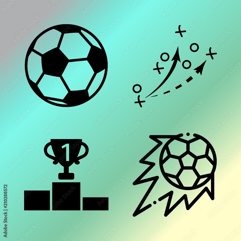 Obraz premium Vector icon set about fitness and sport with 4 icons related to stage, goal, design, national and leather