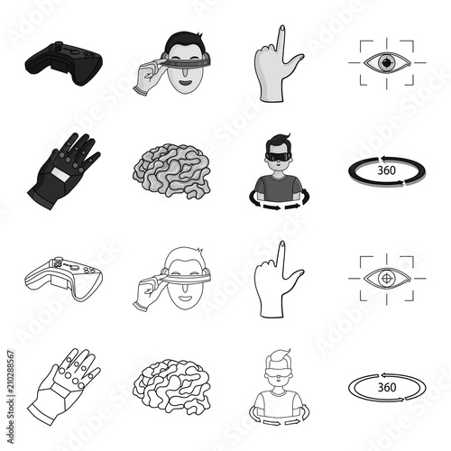 Technology, innovation, man, complemented .Virtual reality set collection icons in outline,monochrome style vector symbol stock illustration web.