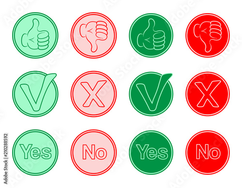 Thumb icons and check marks for election symbols by voting in referendum
