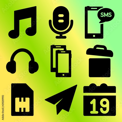 Vector icon set  about mobile device with 9 icons related to cable, future, watch, musical and ui