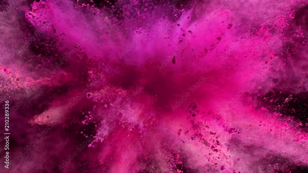 Super slow motion of coloured powder explosion isolated on black background. Filmed on high speed cinema camera, 1000fps.