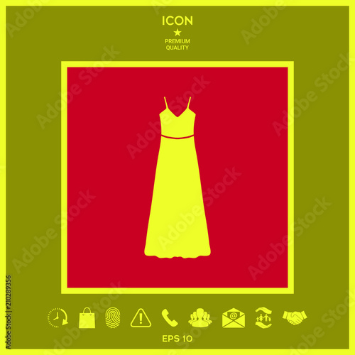 Long Dress, Evening dress or sundress with belt , the silhouette. Menu item in the web design