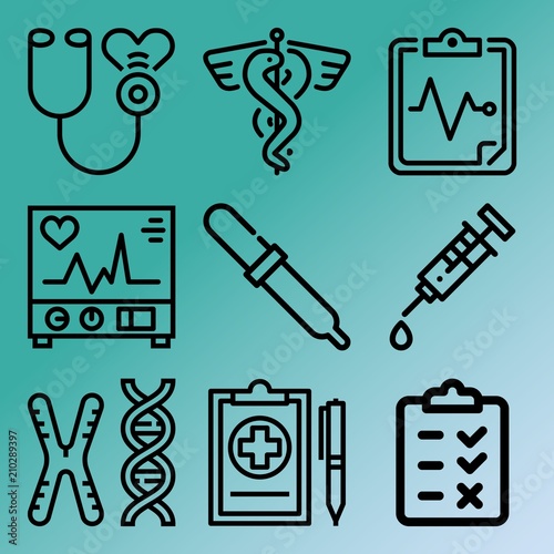 Vector icon set  about medicine with 9 icons related to design, herbal, aid, vaccine and teacher