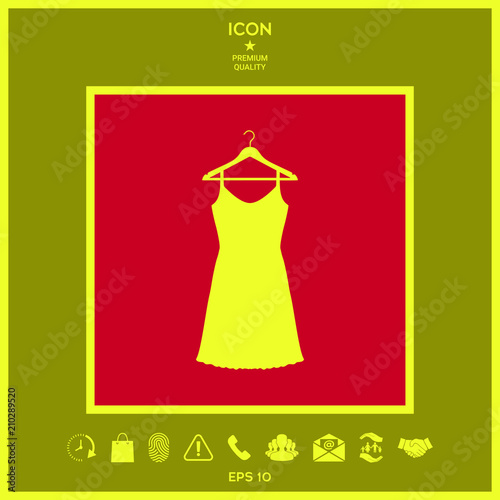 Sundress, Evening dress, combination or nightie on the wardrobe hanger , the silhouette. Menu item in the web design