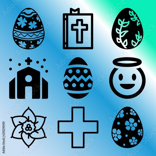 Vector icon set  about easter with 9 icons related to praise, nature, sketch, color and preaching
