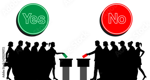 voters crowd silhouette by voting for election with yes and no signs