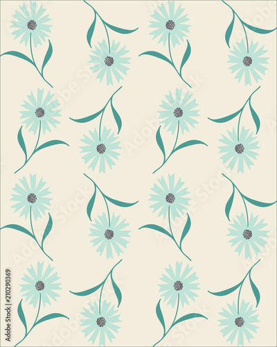 Vector seamless abstract pattern with light blue cornflowers on white background.