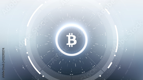 Bitcoin Cryptocurrency Futuristic Sci-Fi Technology Circular HUD Background Illustration. Worldwide Digital Money Blockchain System