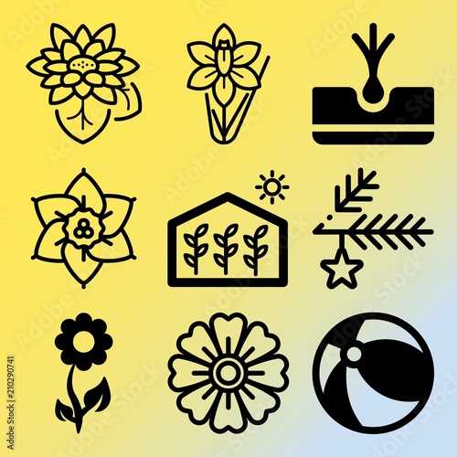 Vector icon set  about flowers with 9 icons related to organic, blur, bunch, beauty and tuberous