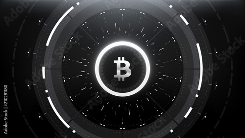 Bitcoin Cryptocurrency Futuristic Sci-Fi Technology Circular HUD Background Illustration. Worldwide Digital Money Blockchain System