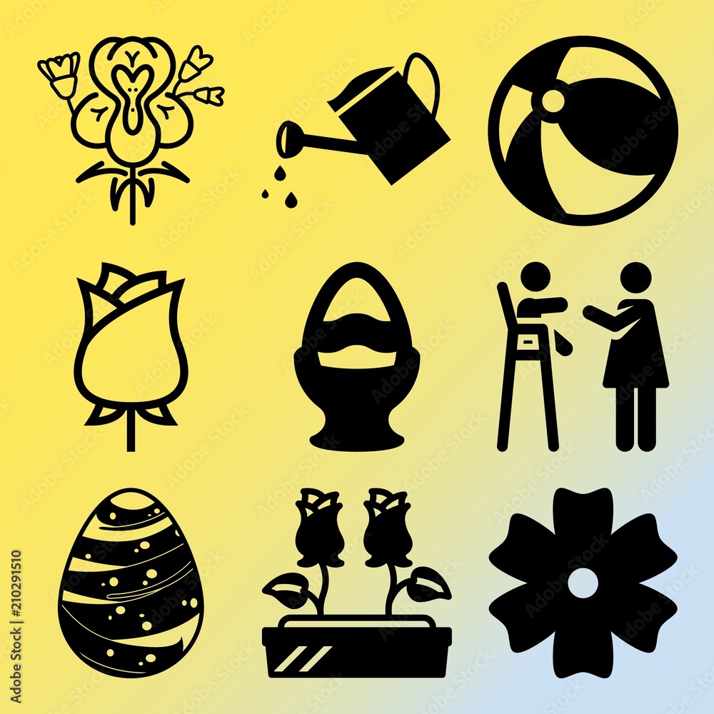 Naklejka premium Vector icon set about flowers with 9 icons related to sunlight, natural, metallic, metal and happy