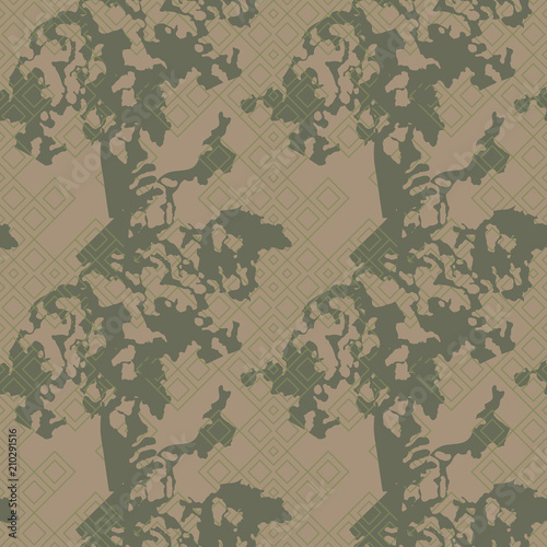 Military camouflage seamless pattern in green and brown colors